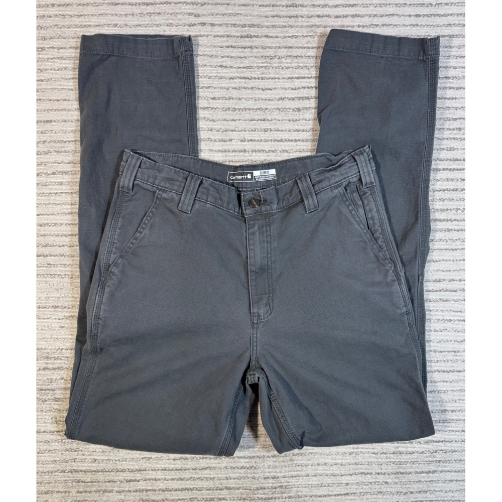 Carhartt Rugged Flex Slim Fit Tapered Canvas Work Pants Gray 33x34 BN2821-M
